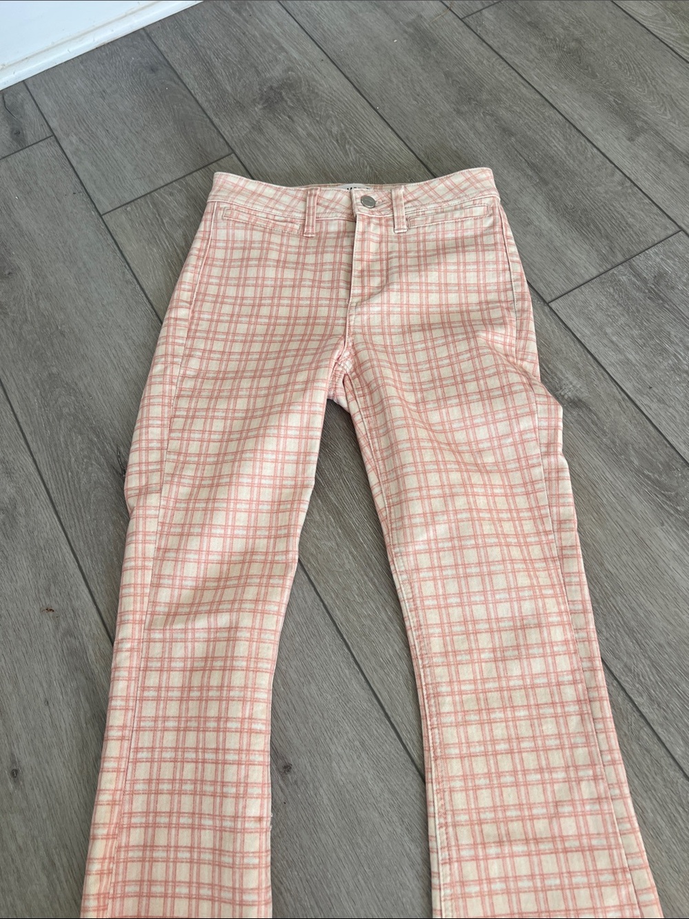 PAIGE Collette Pink & White Plaid ankle Flare Pants size 25 - Picture 3 of 8